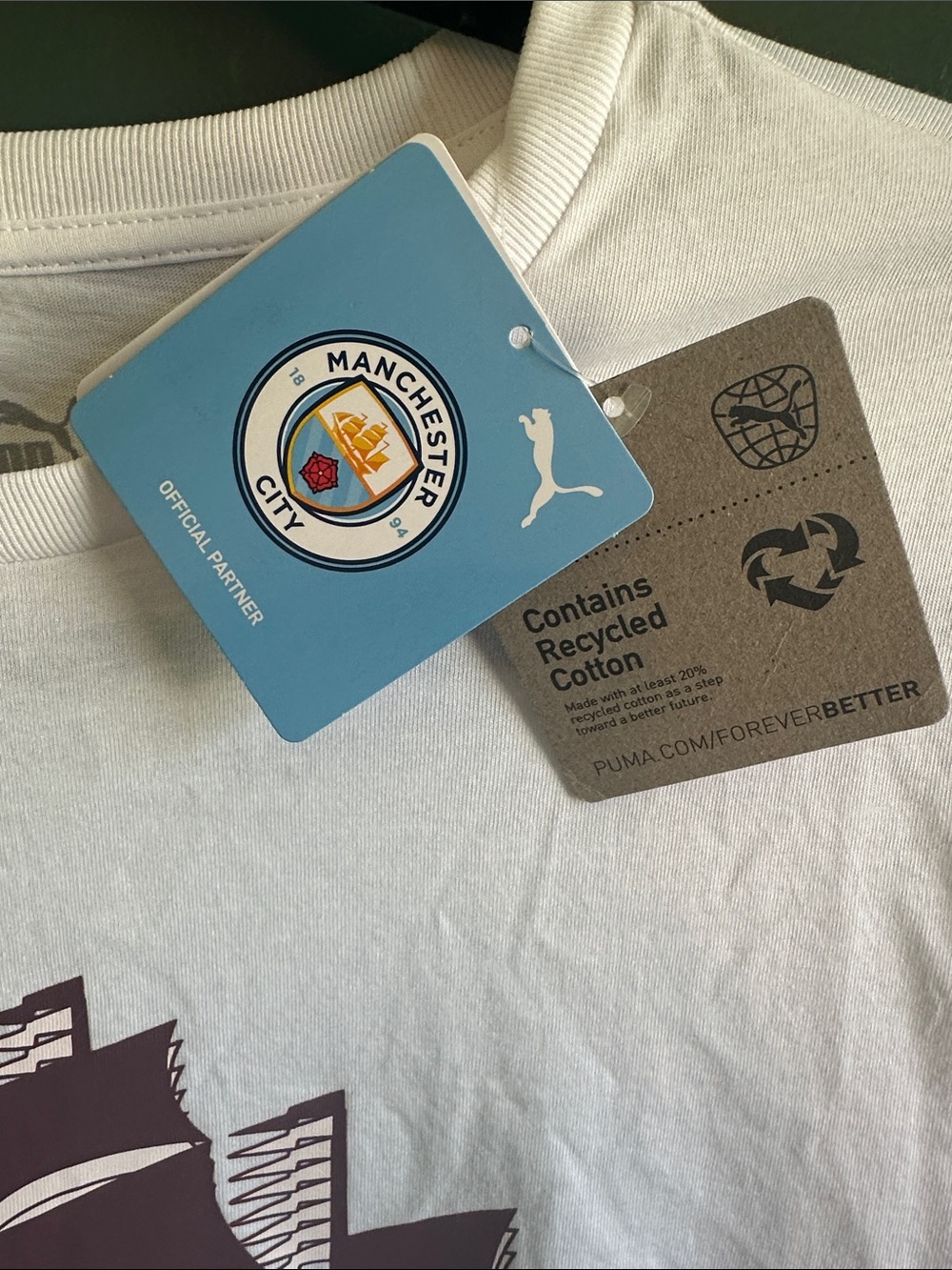 Puma Manchester City FC Large Crest T-Shirt White/Burgundy Ship Graphic Size S - Picture 3 of 16